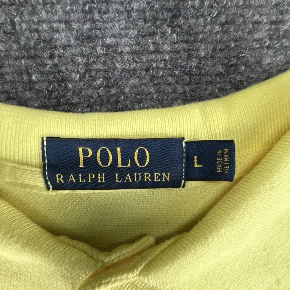 Polo Ralph Lauren Mens Large Yellow Short Sleeve Pique Polo Shirt Teal Pony Logo